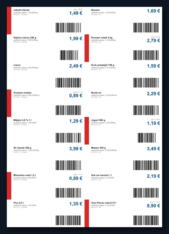 Shelf labels, promo cards, scale labels, loyalty cards, vouchers