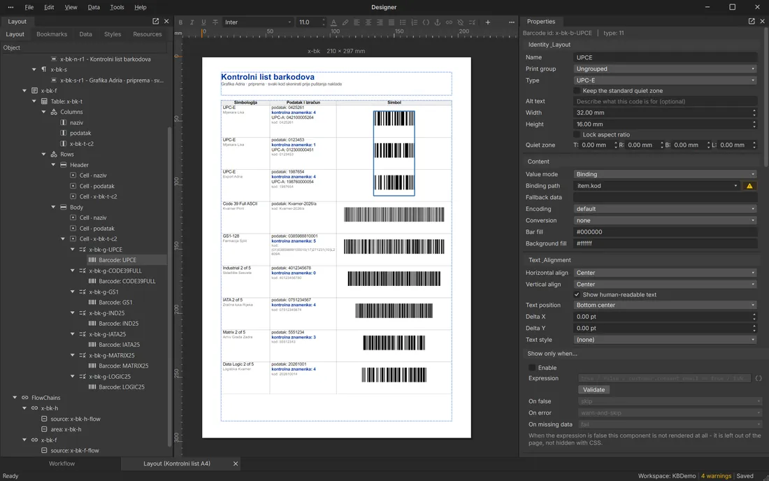 Barcode control sheet