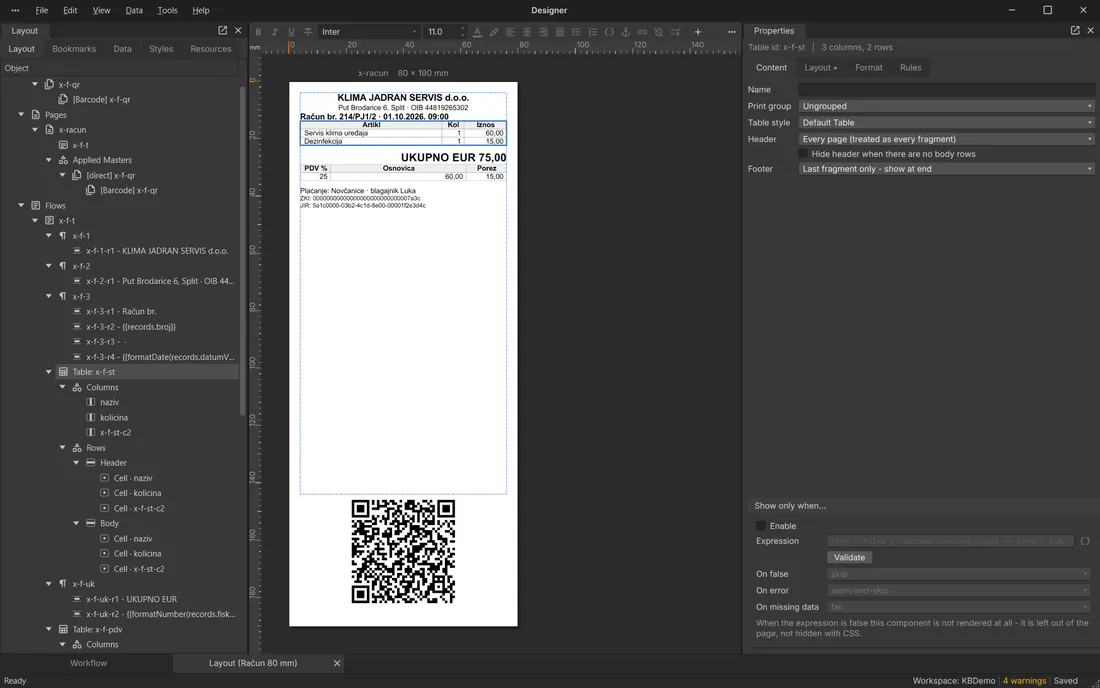 80 mm fiscal receipt with QR