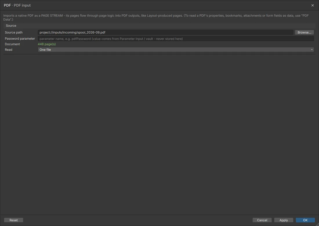 PDF input: an existing spool as a page stream