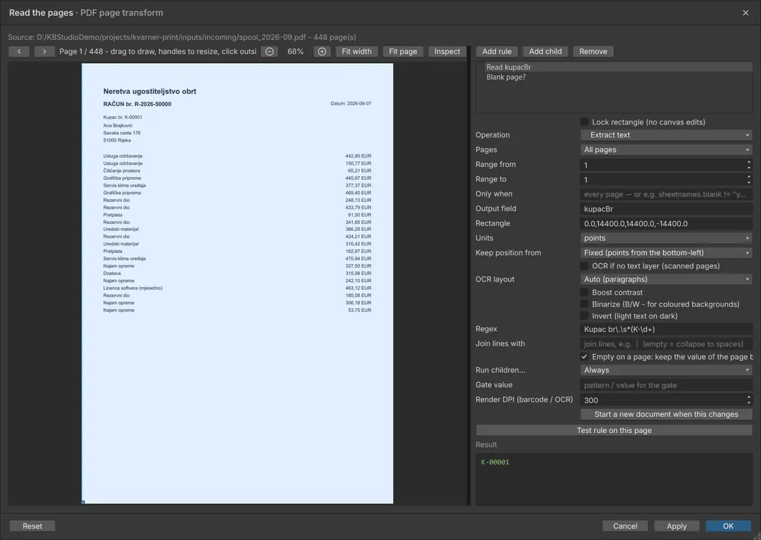 PDF Page Transform: reading values from the page