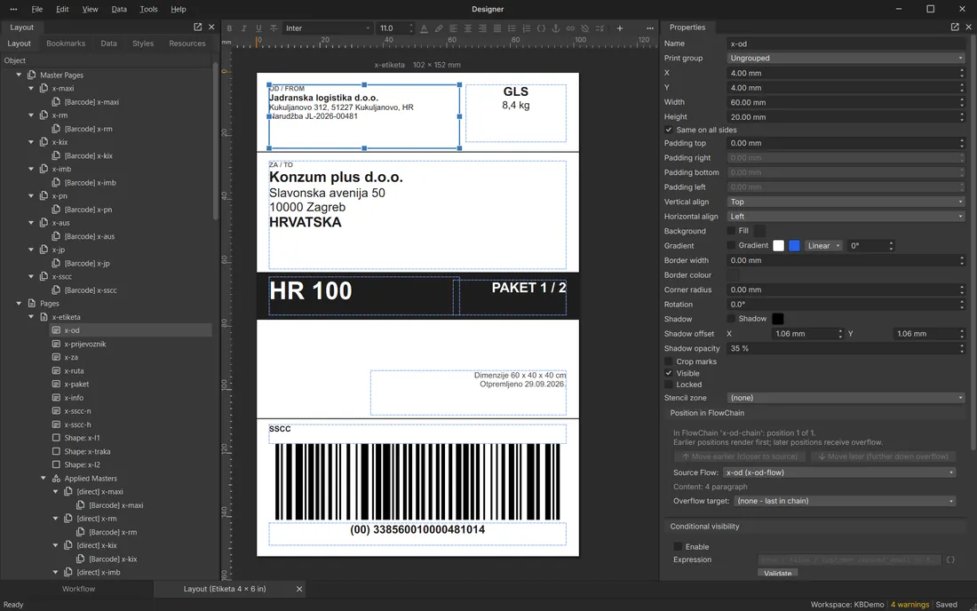 4×6 shipping label with SSCC and MaxiCode