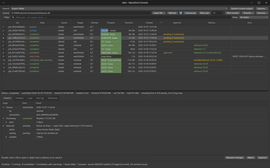 Operations console: jobs