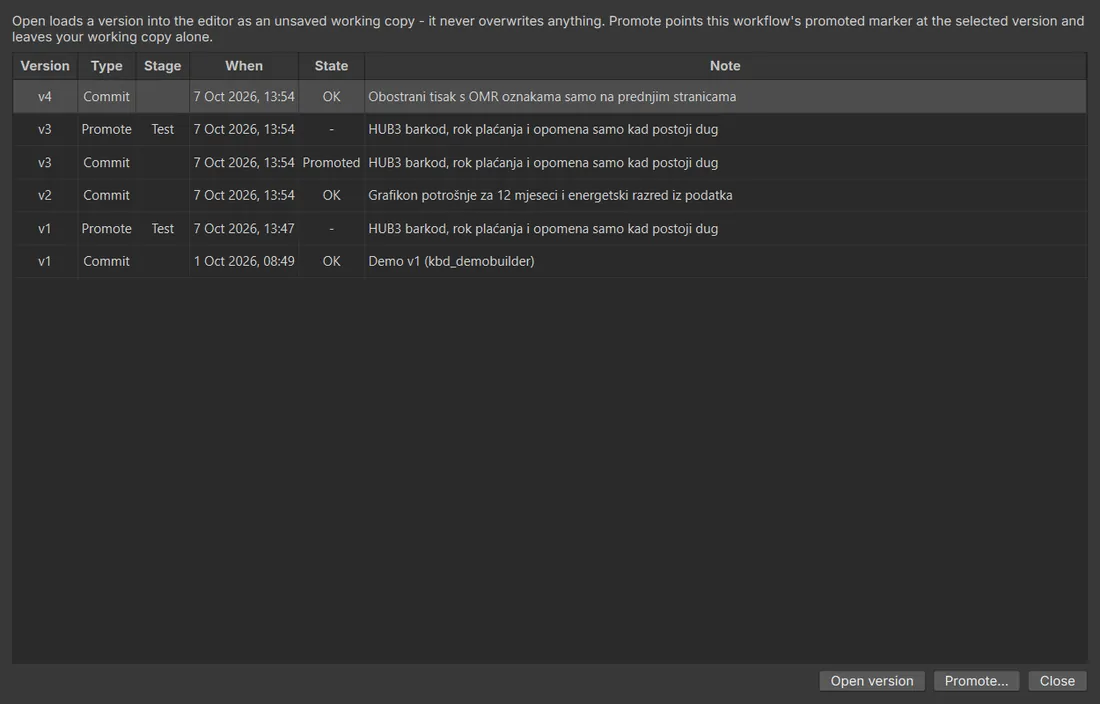 Workflow version history