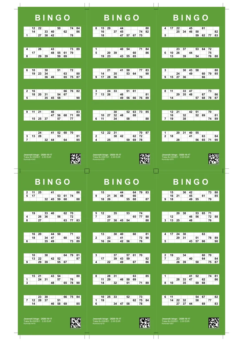 Bingo strips with generated numbers, cut and stack