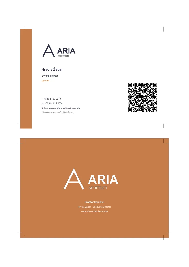 Business card proof for approval, front and back
